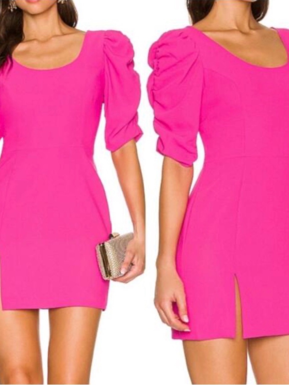 Amanda Uprichard Barton Hot Pink Puff Sleeves Sheath Mini Dress XS Euc Revolve